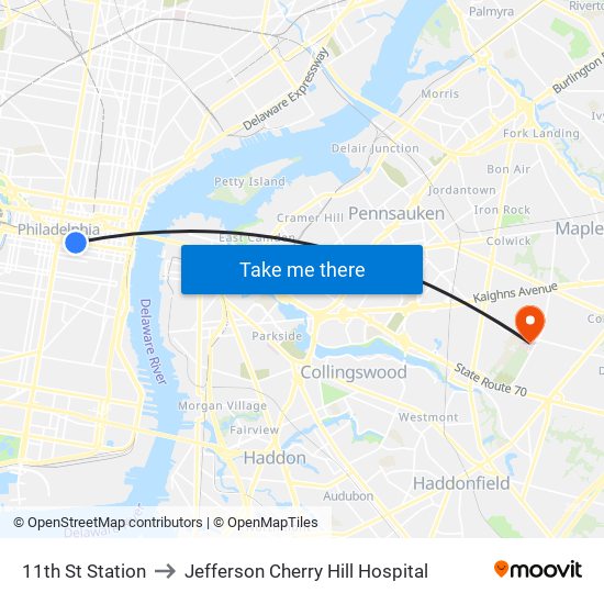 11th St Station to Jefferson Cherry Hill Hospital map