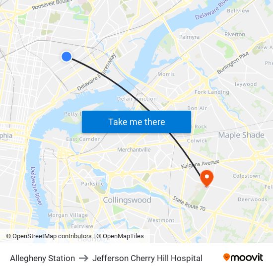 Allegheny Station to Jefferson Cherry Hill Hospital map