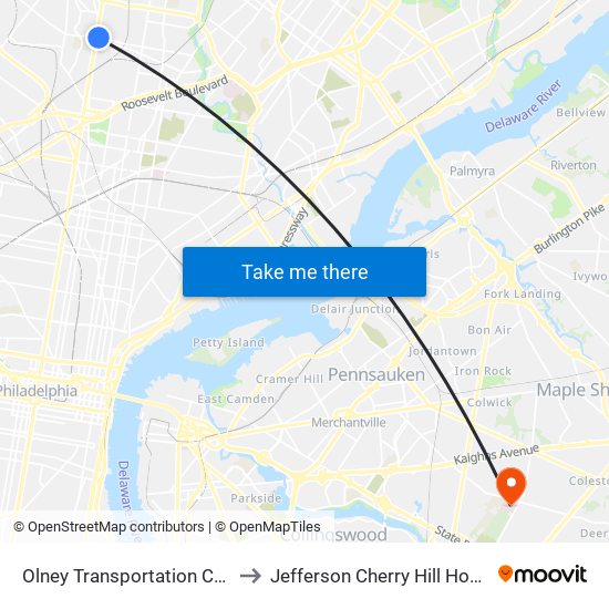 Olney Transportation Center to Jefferson Cherry Hill Hospital map