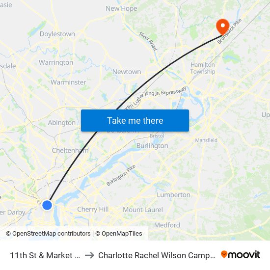 11th St & Market St to Charlotte Rachel Wilson Campus map