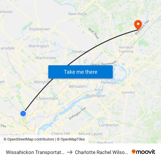 Wissahickon Transit Center to Charlotte Rachel Wilson Campus map