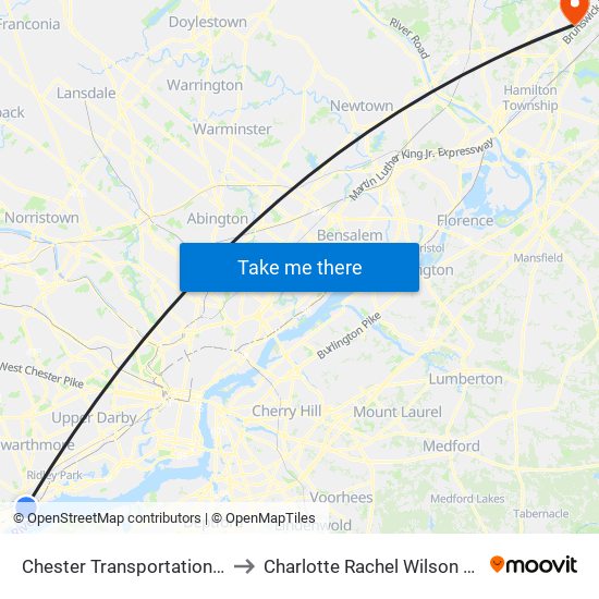 Chester Transportation Center to Charlotte Rachel Wilson Campus map