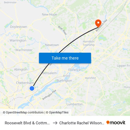 Roosevelt Blvd & Cottman Av - FS to Charlotte Rachel Wilson Campus map