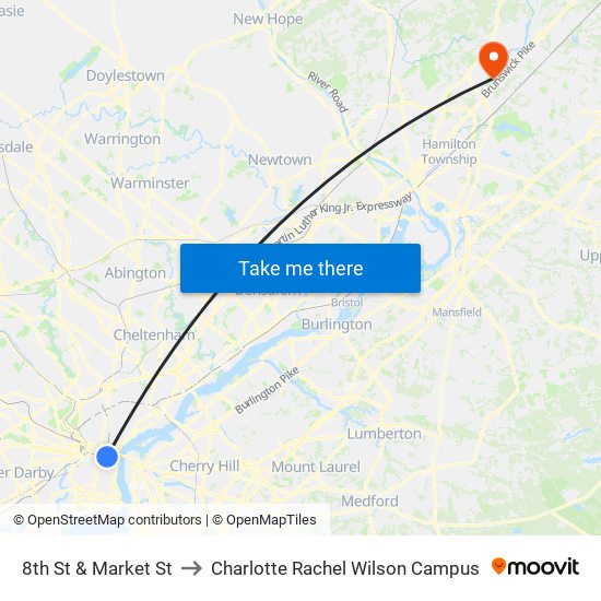 8th St & Market St to Charlotte Rachel Wilson Campus map