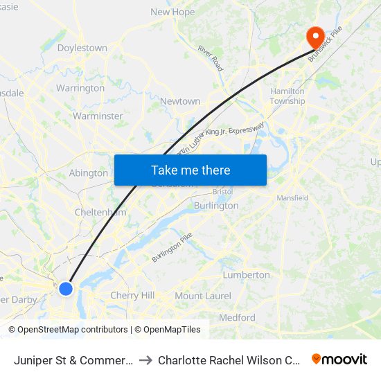 Juniper St & Commerce St to Charlotte Rachel Wilson Campus map