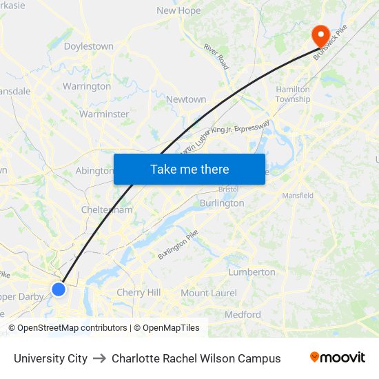 University City to Charlotte Rachel Wilson Campus map