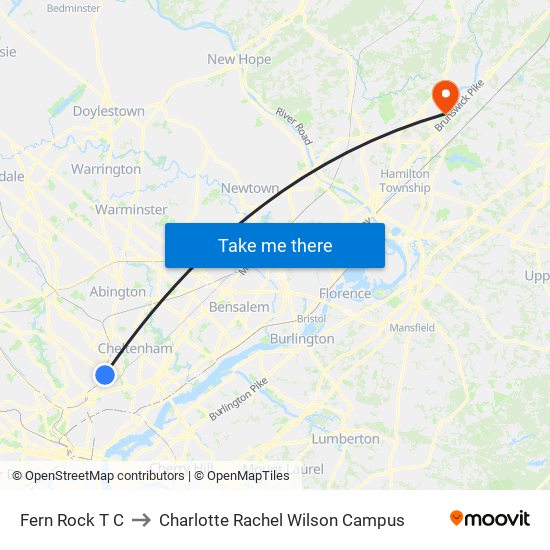 Fern Rock T C to Charlotte Rachel Wilson Campus map