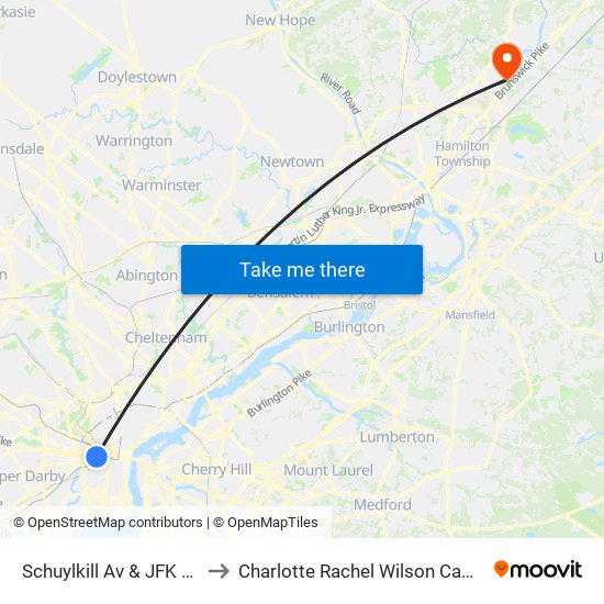 Schuylkill Av & JFK Blvd to Charlotte Rachel Wilson Campus map