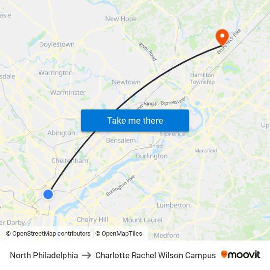 North Philadelphia to Charlotte Rachel Wilson Campus map
