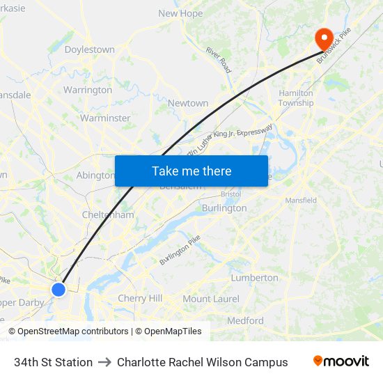 34th St Station to Charlotte Rachel Wilson Campus map