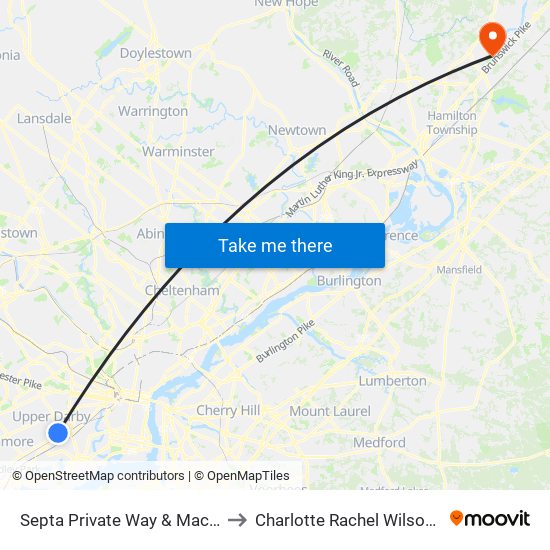 Septa Private Way & Macdade Blvd to Charlotte Rachel Wilson Campus map