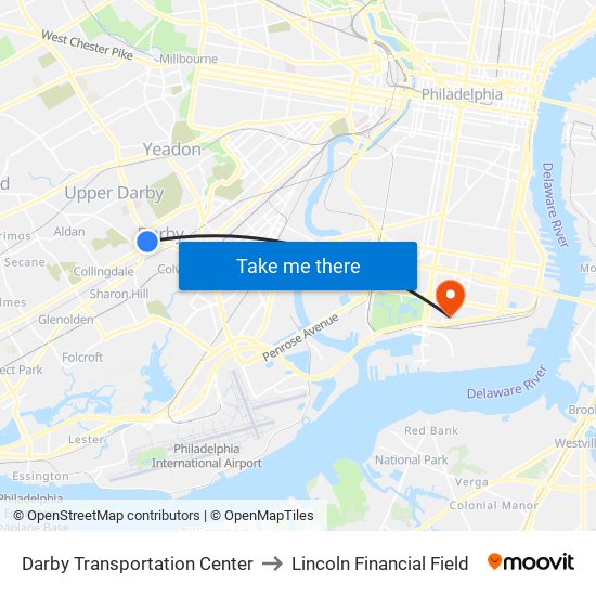 Darby Transportation Center to Lincoln Financial Field map