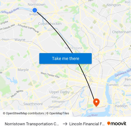 Norristown Transportation Center to Lincoln Financial Field map