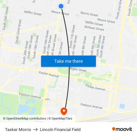 Tasker Morris to Lincoln Financial Field map