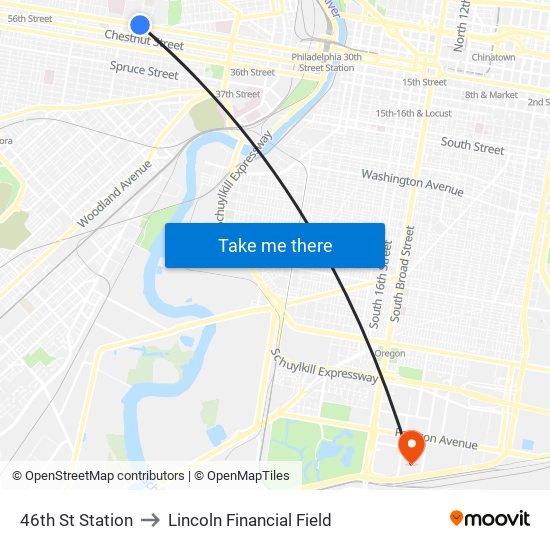 46th St Station to Lincoln Financial Field map