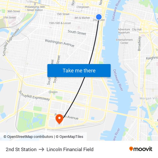 2nd St Station to Lincoln Financial Field map