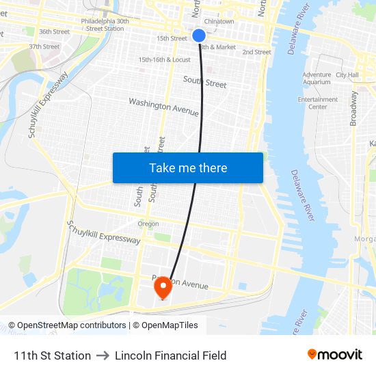 11th St Station to Lincoln Financial Field map