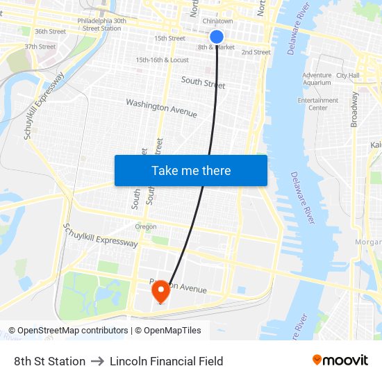 8th St Station to Lincoln Financial Field map