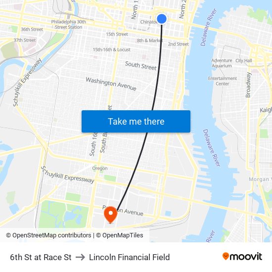 6th St at Race St to Lincoln Financial Field map