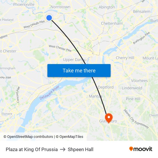 Plaza at King Of Prussia to Shpeen Hall map