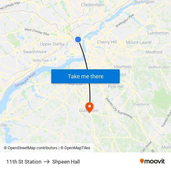 11th St Station to Shpeen Hall map