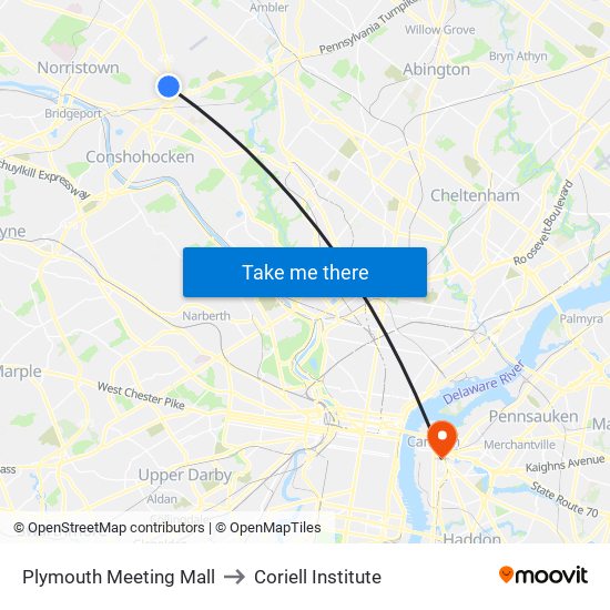 Plymouth Meeting Mall to Coriell Institute map