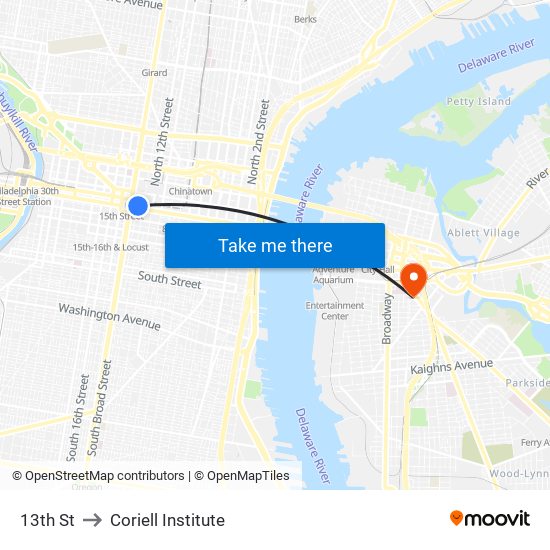 13th St to Coriell Institute map