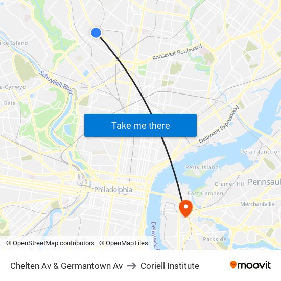 Chelten Av & Germantown Av to Coriell Institute map