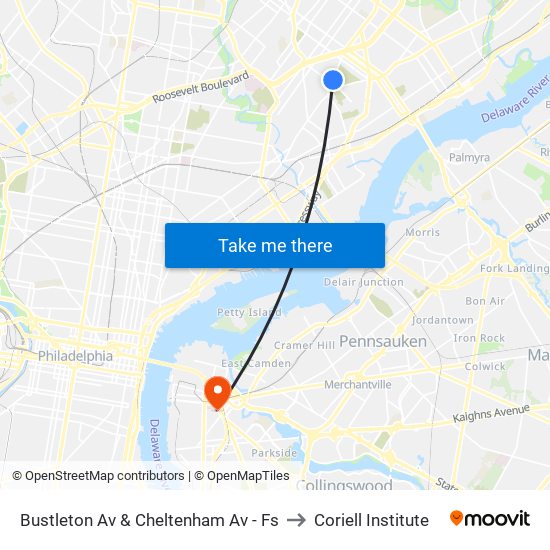 Bustleton Av & Cheltenham Av - Fs to Coriell Institute map