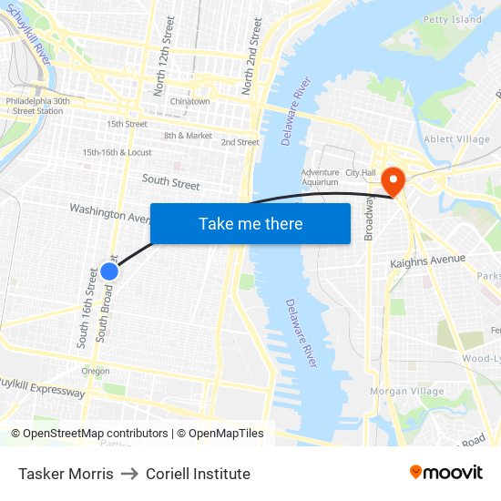 Tasker Morris to Coriell Institute map