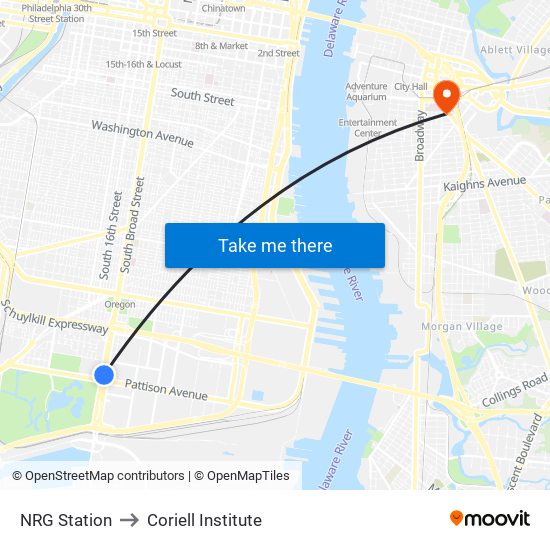 NRG Station to Coriell Institute map