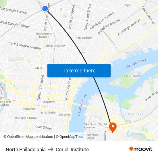 North Philadelphia to Coriell Institute map