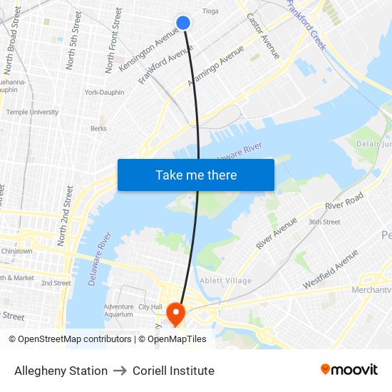 Allegheny Station to Coriell Institute map