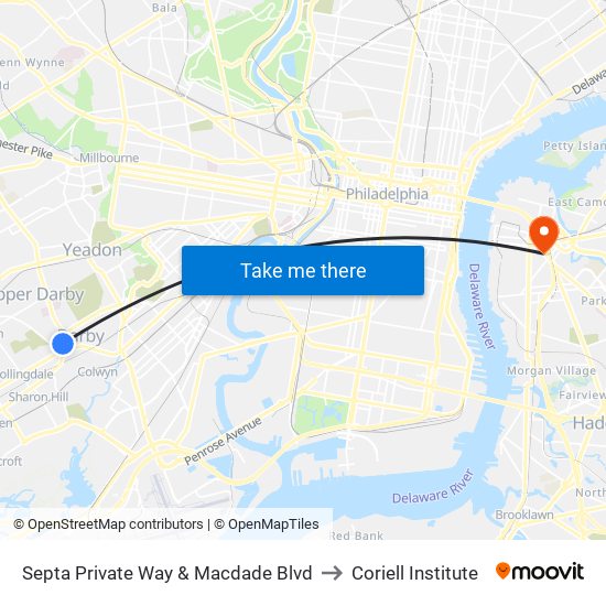 Septa Private Way & Macdade Blvd to Coriell Institute map