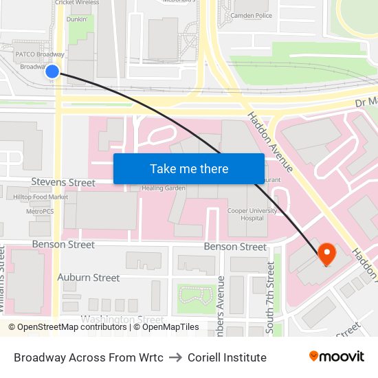 Broadway Across From Wrtc to Coriell Institute map