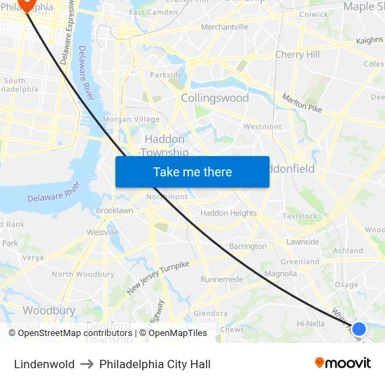 Lindenwold to Philadelphia City Hall map