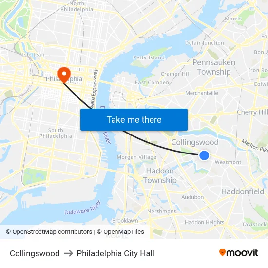 Collingswood to Philadelphia City Hall map