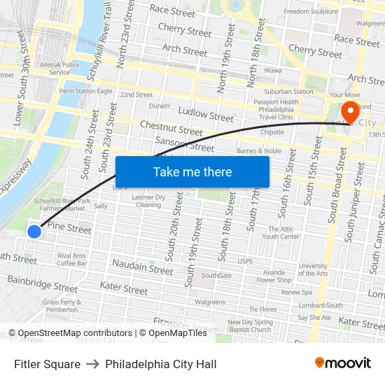 Fitler Square to Philadelphia City Hall map