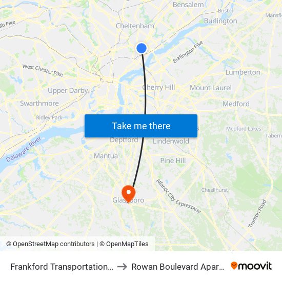 Frankford Transportation Center to Rowan Boulevard Apartments map