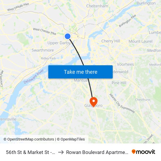 56th St & Market St - Fs to Rowan Boulevard Apartments map