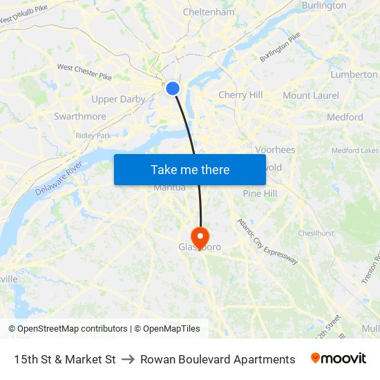 15th St & Market St to Rowan Boulevard Apartments map