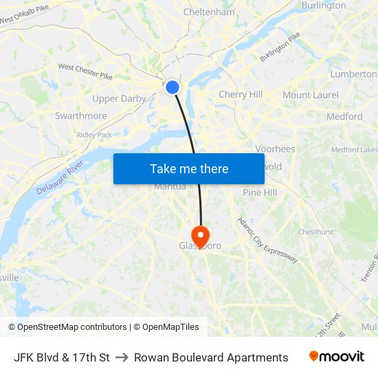 JFK Blvd & 17th St to Rowan Boulevard Apartments map