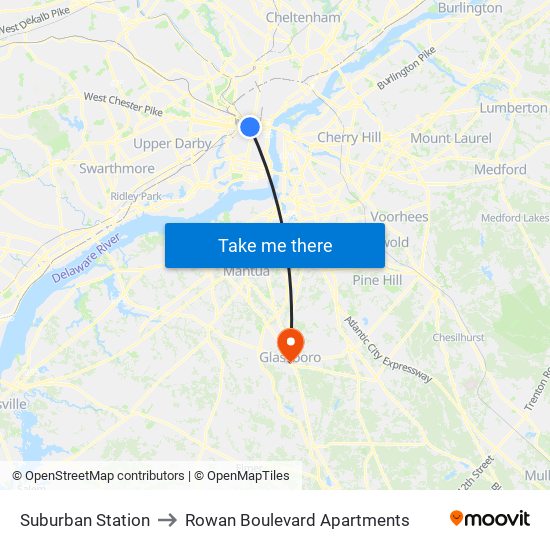 Suburban Station to Rowan Boulevard Apartments map