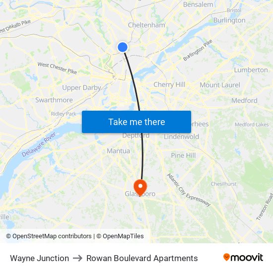 Wayne Junction to Rowan Boulevard Apartments map