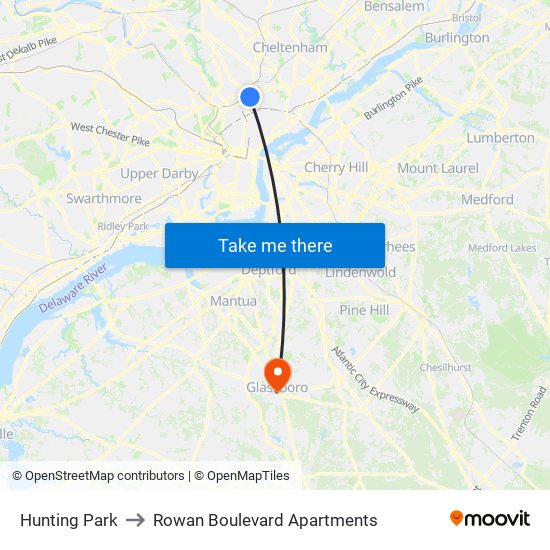 Hunting Park to Rowan Boulevard Apartments map