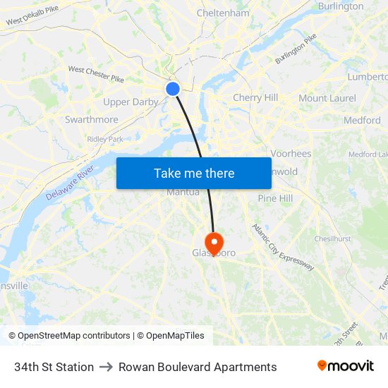 34th St Station to Rowan Boulevard Apartments map