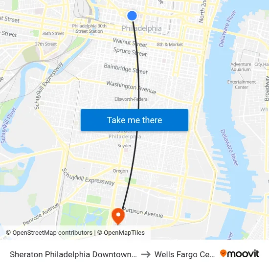Sheraton Philadelphia Downtown Hotel to Wells Fargo Center map