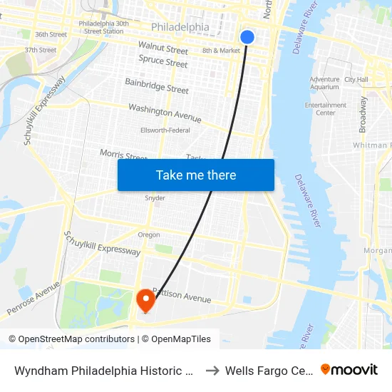 Wyndham Philadelphia Historic District to Wells Fargo Center map