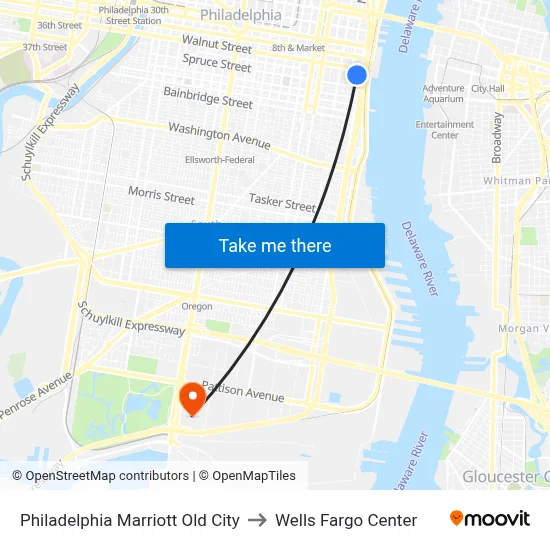 Philadelphia Marriott Old City to Wells Fargo Center map
