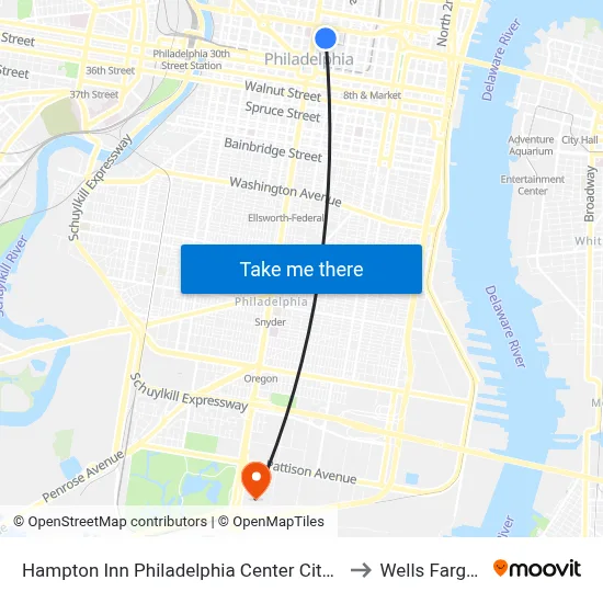 Hampton Inn Philadelphia Center City - Convention Center to Wells Fargo Center map